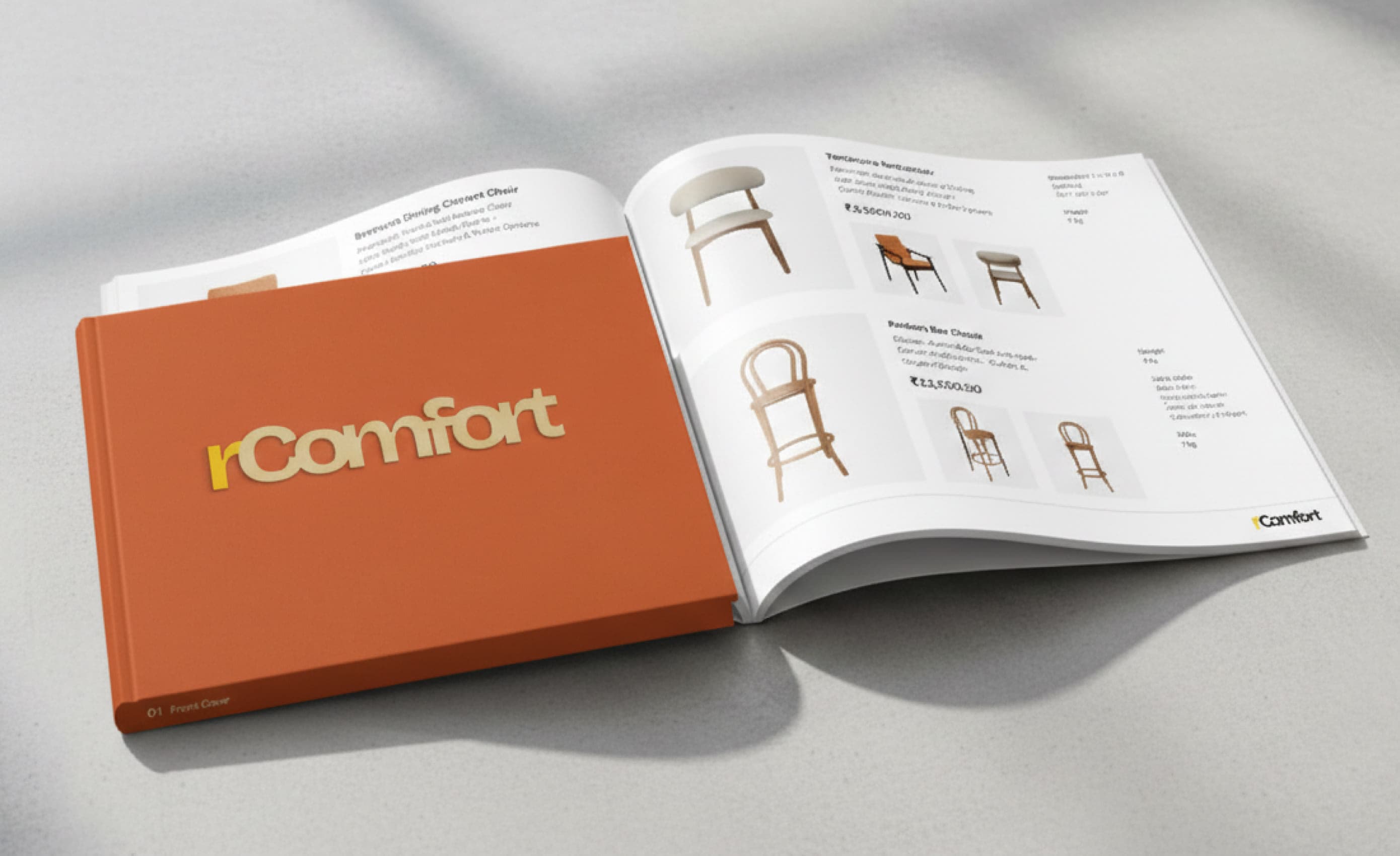 R Comfort website design and development project showcasing the homepage with a sleek and modern interface, featuring a dark background and vibrant orange accents. The design emphasizes user experience and visual appeal, highlighting the brand's identity and creative approach to digital solutions.