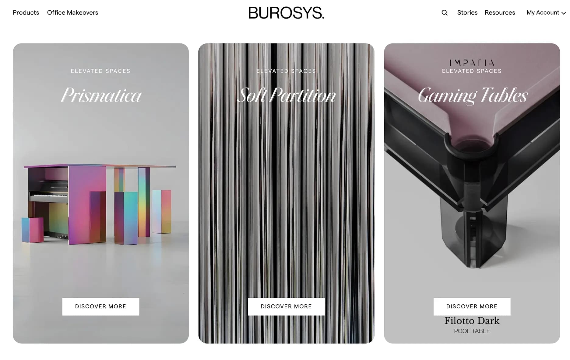 Burosys website design and development project showcasing the homepage with a sleek and modern interface, featuring a dark background and vibrant orange accents. The design emphasizes user experience and visual appeal, highlighting the brand's identity and creative approach to digital solutions.