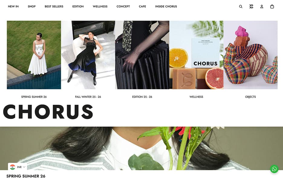 Chorus website design and development project showcasing the homepage with a sleek and modern interface, featuring a dark background and vibrant orange accents. The design emphasizes user experience and visual appeal, highlighting the brand's identity and creative approach to digital solutions.