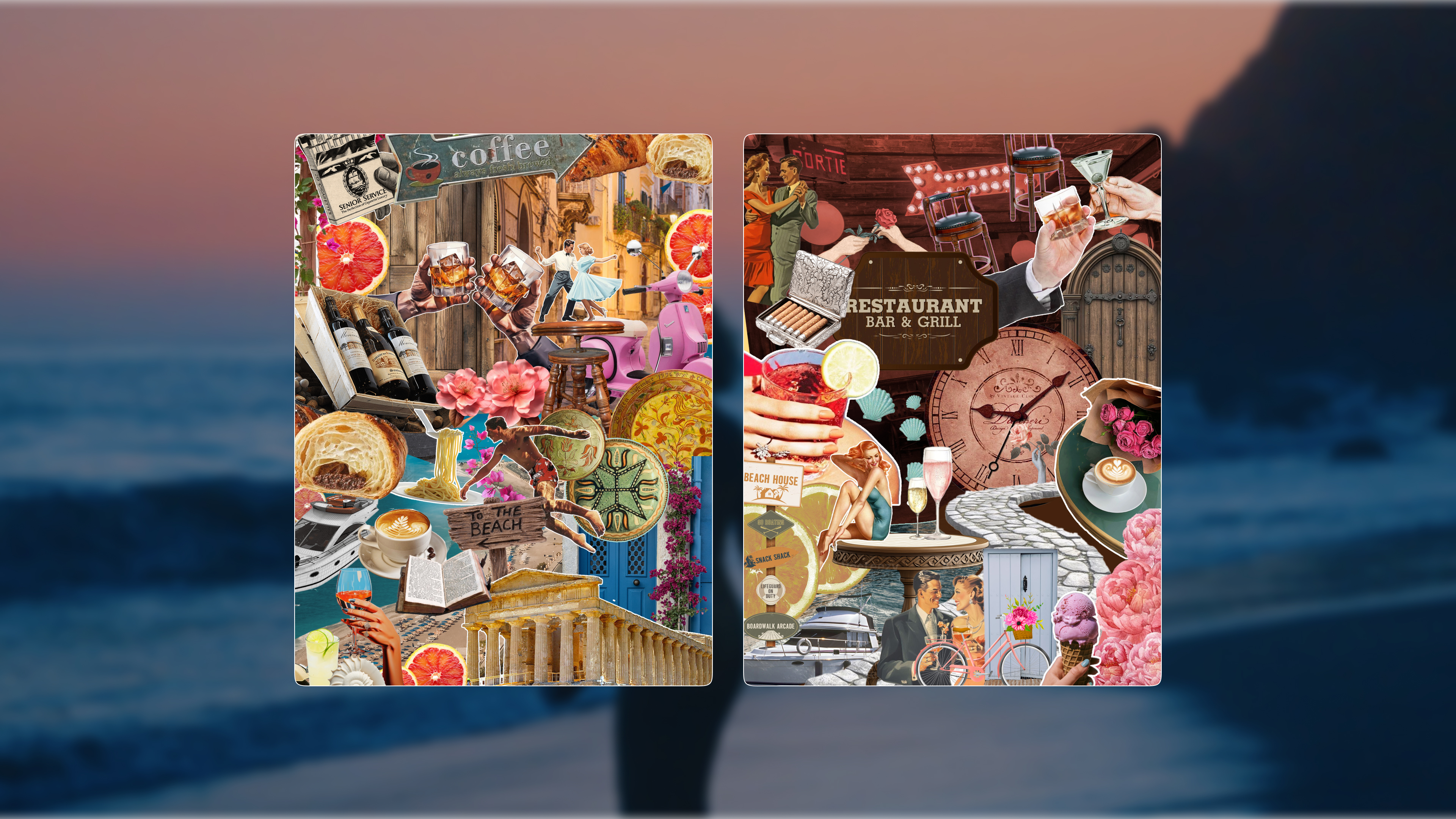 Watercolor landscape painting showing a serene beach scene